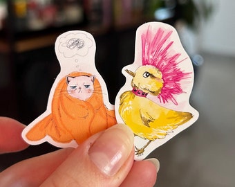 Mini Animal Sticker Pack | Blanket Kitty, Punk Duckling Sticker Set (2pc)