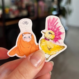 Pack d'autocollants imperméables/résistants aux intempéries Mini couverture Kitty et caneton mohawk punk (2 pièces) | Stickers mats résistants aux intempéries