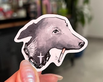 Tattooed Cig Smoking Grunge Dog Sticker | Weatherproof Matte Sticker