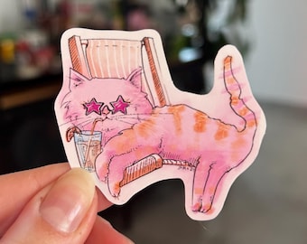 Lemonade Kitty Sticker |  Weatherproof Matte Sticker