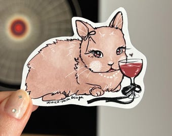 Wine Bunny Cat Sticker | Matte Weatherproof Sticker