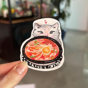 Sticker imperméable/résistant aux intempéries Ramen Kitty | chat mat résistant aux intempéries | Sticker pour téléphone portable