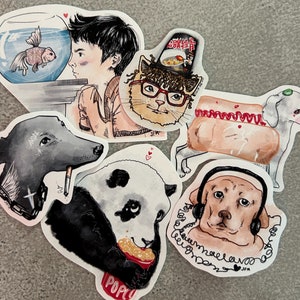 Food Lovers and Misfit Animal Sticker Variety Pack | Süße koreanische Ramen-Haarkatze, Popcornpanda, Hot Dog und mehr! Matte Sticker Set 6tlg