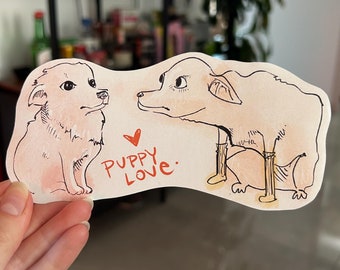 Puppy Love Meme Sticker | Funny Dog Weatherproof Matte Sticker