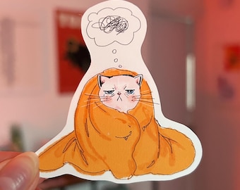 Blanket Kitty Weatherproof Sticker | Funny Cat Matte Sticker | Stickers for Kids Students & Friends