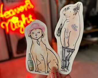 Funny Beer Dog Sticker Set (2pc) | Weatherproof Matte Stickers