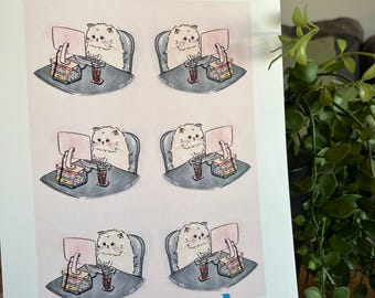 Work Work Girlboss Kitty Cat Art Print | A4 Physical Copy