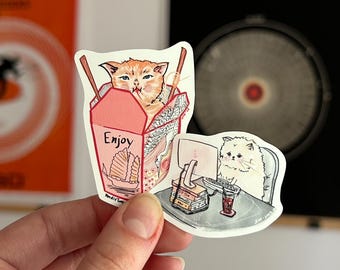 Girlboss Kitty and Takeout Cat Sticker Set (2pc) | Weatherproof Matte Stickers