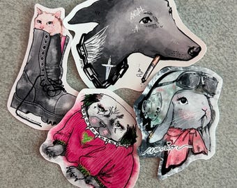 Rocker Chick Animal Sticker Set | Matte Weatherproof Stickers (4pc)