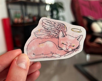 Angel Kitty Sticker | Sleeping Cat Weatherproof Sticker