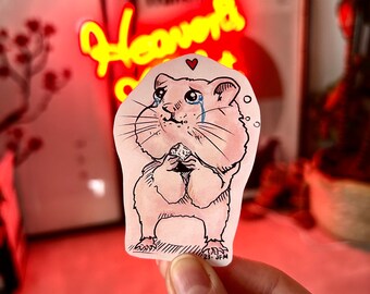 Crying Hamster Onigiri Weatherproof Matte Sticker