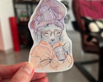 Coffee Spa Dog Sticker | Weatherproof Matte Sticker