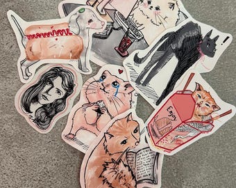 Funny Animal Matte Sticker Pack | Food and Book Lover Stickers (7pc)