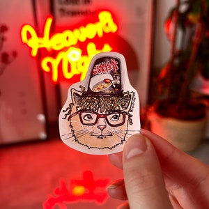 Adesivo divertente con occhiali e capelli di gatto coreano Ramen (1 pz.) / Idea regalo divertente per gli amanti dei gatti / Personalizza tecnologia e quaderni