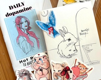 Self-Care Sticker & Zine Bundle | 5 Weatherproof Matte Animal Stickers, 2 Zines
