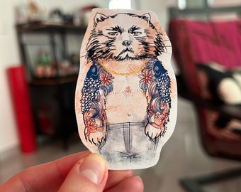 Tattooed Mafia Boss Red Panda Sticker | Weatherproof Matte Sticker
