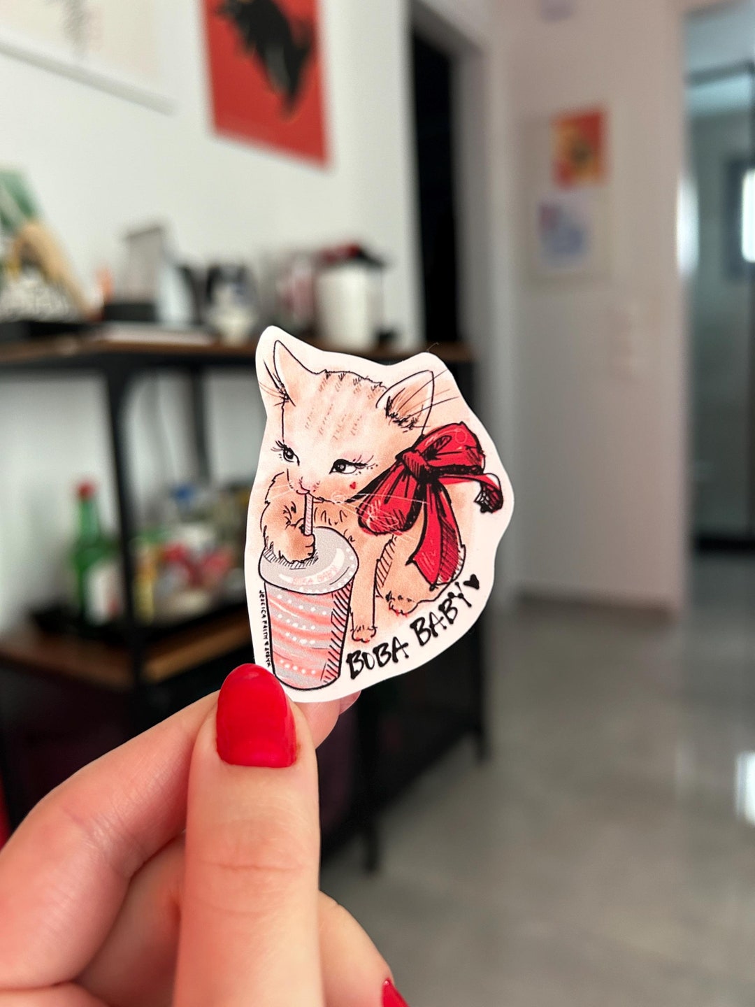 Boba Baby Kitten Sticker | Holiday Weatherproof Matte Sticker - Etsy
