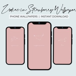 Zodiac in Strawberry Phone Wallpaper | Lock Screen & Home Screen | Aesthetic Background | Horoscope Star Sign Theme | Downloadable Bundle