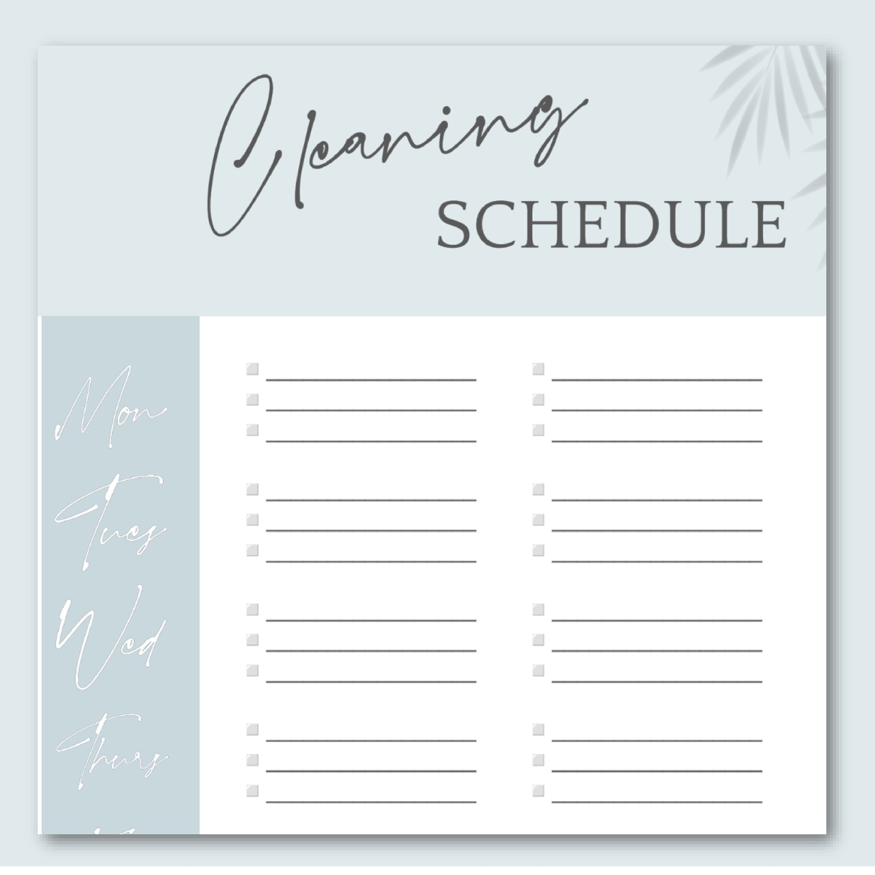 Printable Weekly Cleaning Schedule | Digital PDF Organiser | Coastal ...