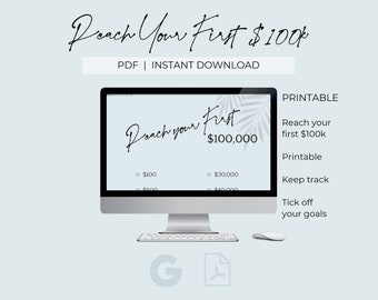 最初の 10 万件を達成 | 美しいデジタル プリント | モチベーションを高める目標トラッカー | PDF