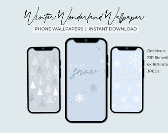 冬のワンダーランドの携帯電話の壁紙 | ロック画面とホーム画面 | 美的背景 | デジタルモバイルアート | ダウンロード可能なバンドル