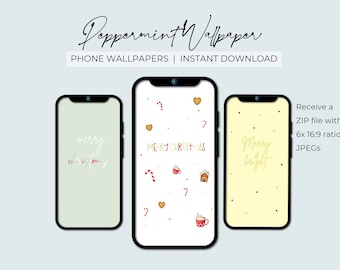 ペパーミントの携帯電話の壁紙 | ロック画面とホーム画面 | 美的背景 | デジタルモバイルアート | ダウンロード可能なバンドル | クリスマステーマ