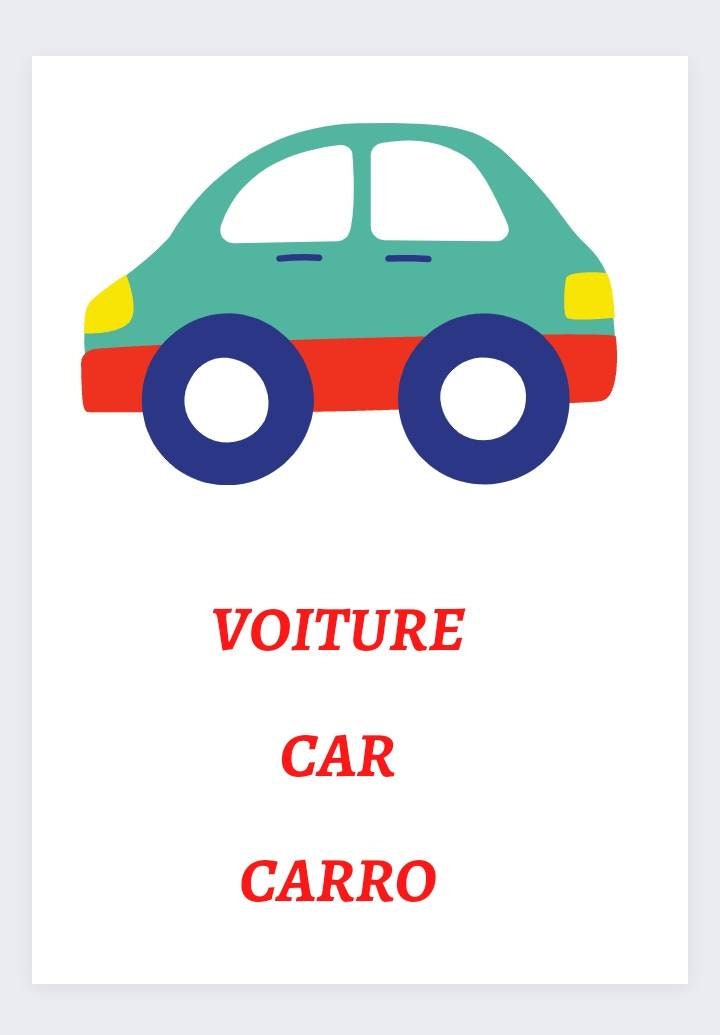 Transport Enfant, Ensemble de 4 Tirages Format A4 Imprimable. Voiture Camion Avion et Hélicoptère. F