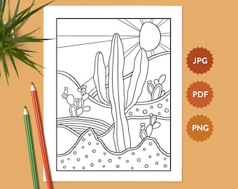 Desert Landscape #16 Coloring Page | American Southwest | Relaxing Coloring Pages for Adults | United States Coloring Book Digital Download