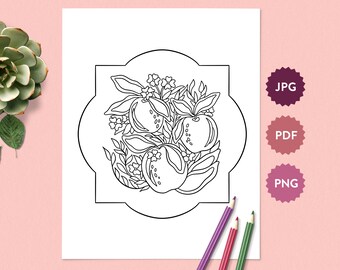 Flower Bouquet #9 Coloring Page for Adults | Fruit Artwork Digital Coloring Sheet | Printable PDF Instant Download Coloring Book Drawing