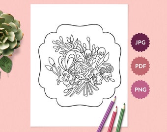 Flower Bouquet #11 Coloring Page for Adults | Springtime Digital Coloring Sheet | Printable Procreate iPad Instant Download Floral Line Art