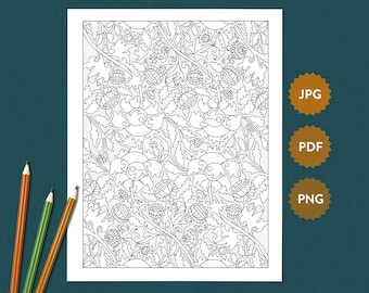 Intricate Flower Adult Coloring Page William Morris | Printable PDF | Art Nouveau Illustration | Digital Download Advanced Coloring Book