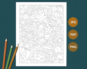 Peony Garden Adult Coloring Page William Morris | Detailed Printable & Procreate | Art Nouveau Illustration | Digital Download iPad Coloring