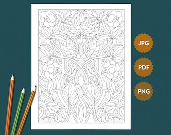 Olive & Rose Adult Coloring Page William Morris | Detailed Printable PDF | Art Nouveau Illustration | Digital Download Coloring Book
