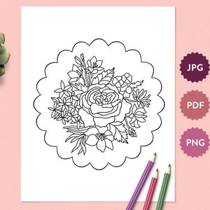 Flower Bouquet #7 Coloring Page for Adults | Easter Floral Coloring Sheet | Print, Procreate, iPad | Instant Download Coloring Book Drawing