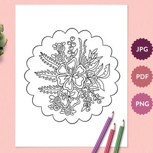 Flower Bouquet #1 Coloring Page for Adults | Easter Coloring Pages | Printable PDF Digital Download Coloring Book Illustration