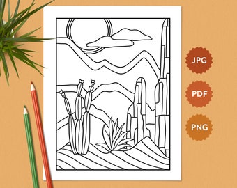 Desert Landscape #18 Coloring Page | American Southwest | Relaxing Coloring Pages for Adults | United States Coloring Book Digital Download