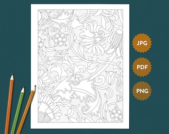 Lodden Pattern Adult Coloring Page William Morris | Detailed Printable PDF | Art Nouveau Illustration | Digital Download Coloring Book