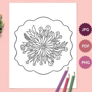 Flower Bouquet #8 Coloring Page for Adults | Easter Floral Digital Coloring Sheet | Printable PDF Instant Download Coloring Book Drawing