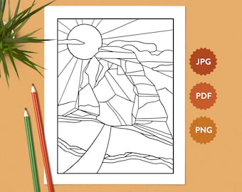 Desert Landscape #21 Coloring Page | American Southwest | Relaxing Coloring Pages for Adults | United States Coloring Book Digital Download