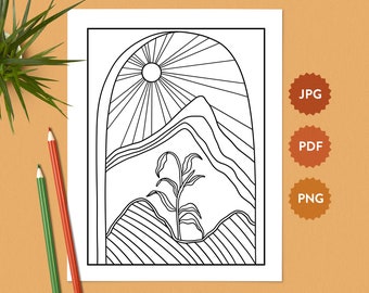 Desert Landscape #22 Coloring Page | American Southwest | Relaxing Coloring Pages for Adults | United States Coloring Book Digital Download