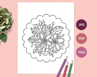Flower Bouquet #14 Coloring Page for Adults | Floral Digital Coloring Sheet | Printable PDF Procreate Instant Download Coloring Book Drawing