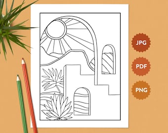 Desert Landscape #11 Coloring Page | American Southwest | Relaxing Coloring Pages for Adults | United States Coloring Book Digital Download