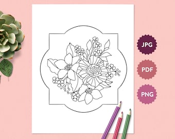 Flower Bouquet #15 Coloring Page for Adults | Easter Floral Digital Coloring Sheet | Printable PDF Instant Download Coloring Book Drawing