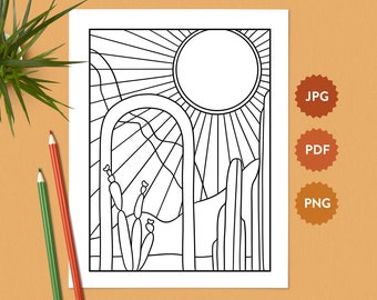 Desert Landscape #13 Coloring Page | United States Southwest | Relaxing Coloring Pages for Adults | Coloring Book Digital Download