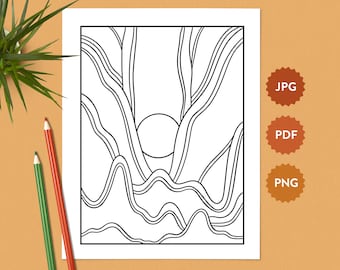 Desert Landscape #6 Coloring Page | American Southwest | Relaxing Coloring Pages for Adults | United States Coloring Book Digital Download