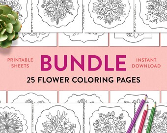 BUNDLE • 25 Flower Bouquet Coloring Pages for Adults | Printable, Procreate and iPad Coloring Book | Instant Download Easter Coloring Sheets