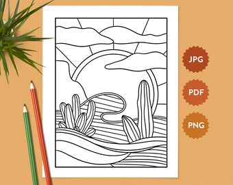 Desert Landscape #24 Coloring Page | American Southwest | Relaxing Coloring Pages for Adults | United States Coloring Book Digital Download