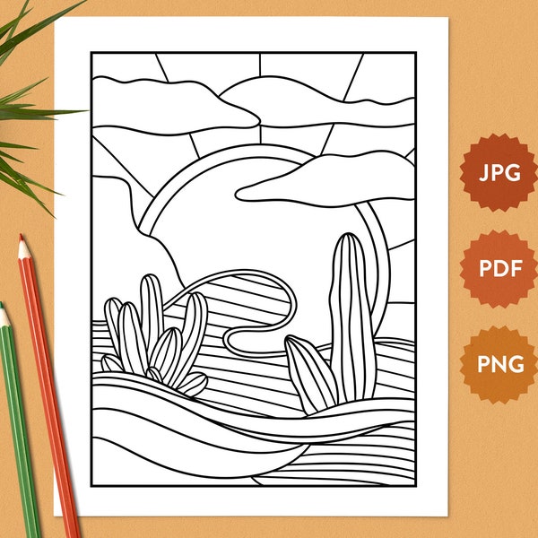 Desert Landscape #24 Coloring Page | American Southwest | Relaxing Coloring Pages for Adults | United States Coloring Book Digital Download
