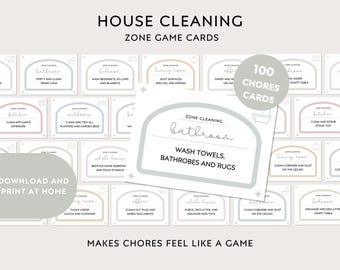 Cleaning Game Cards, 100 Zone Chores, House Tasks Checklist, Kids Adult Tidy Planner, Fun Housekeeping System, Room Decluttering, Clean Home