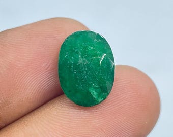 Faceted Oval Emerald Gemstone, Loose Green Jewelry Crystal, Handmade Birthstone